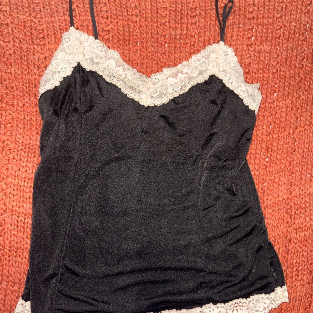 Vintage Victoria’s Secret Elegant Black Lace Trim Cami Top